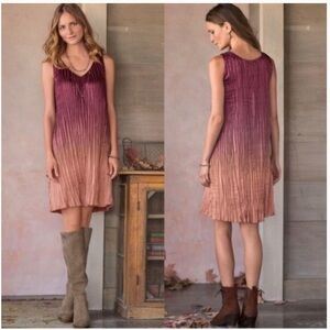 Sundance Pink Ombré Crinkle Pleat Sleeveless V Neck Satin Sun Dress Women Small